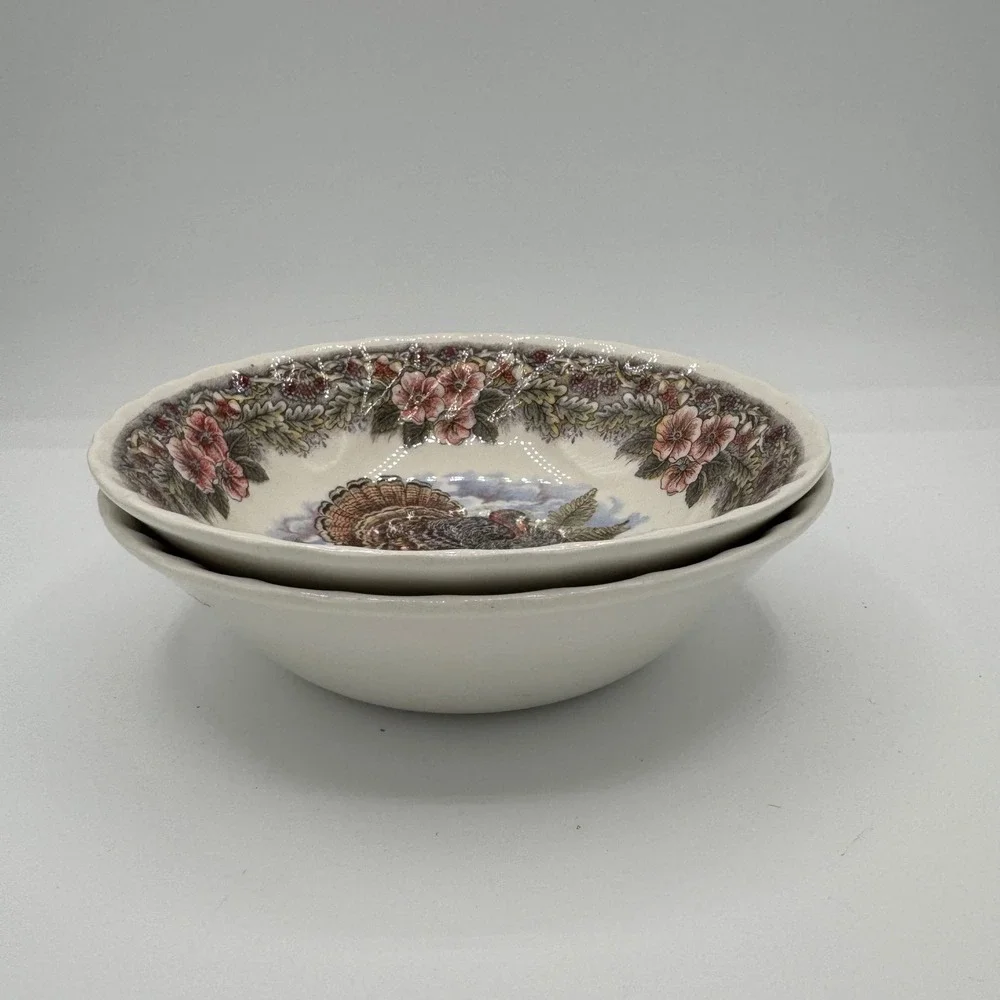 Queens Thanksgiving Turkey Cereal Bowls Set of 2 Myott Factory Archive 6.25in